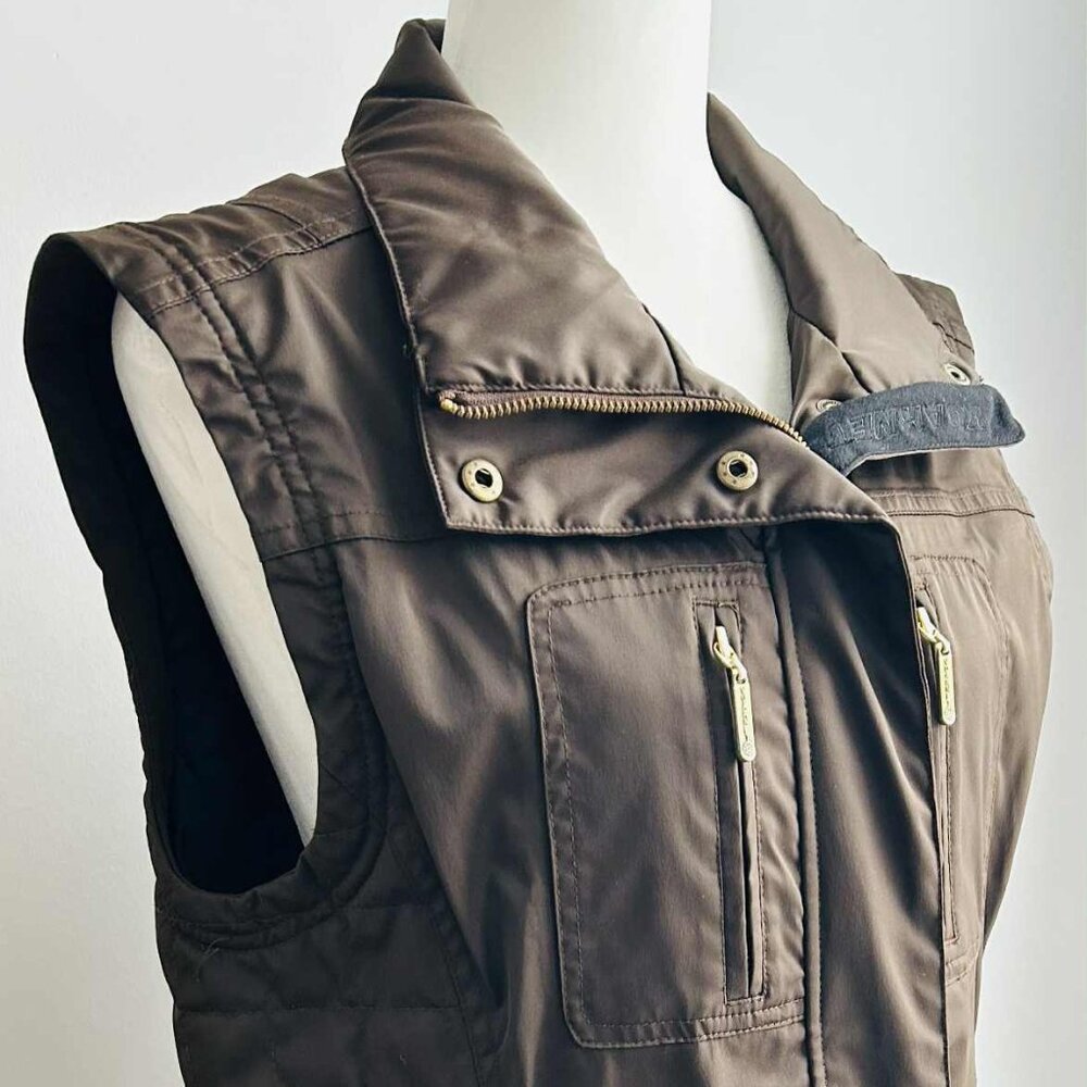 Vuarnet Resort Luxury Brown Quilted Technical Vest with Gold Hardware - US M